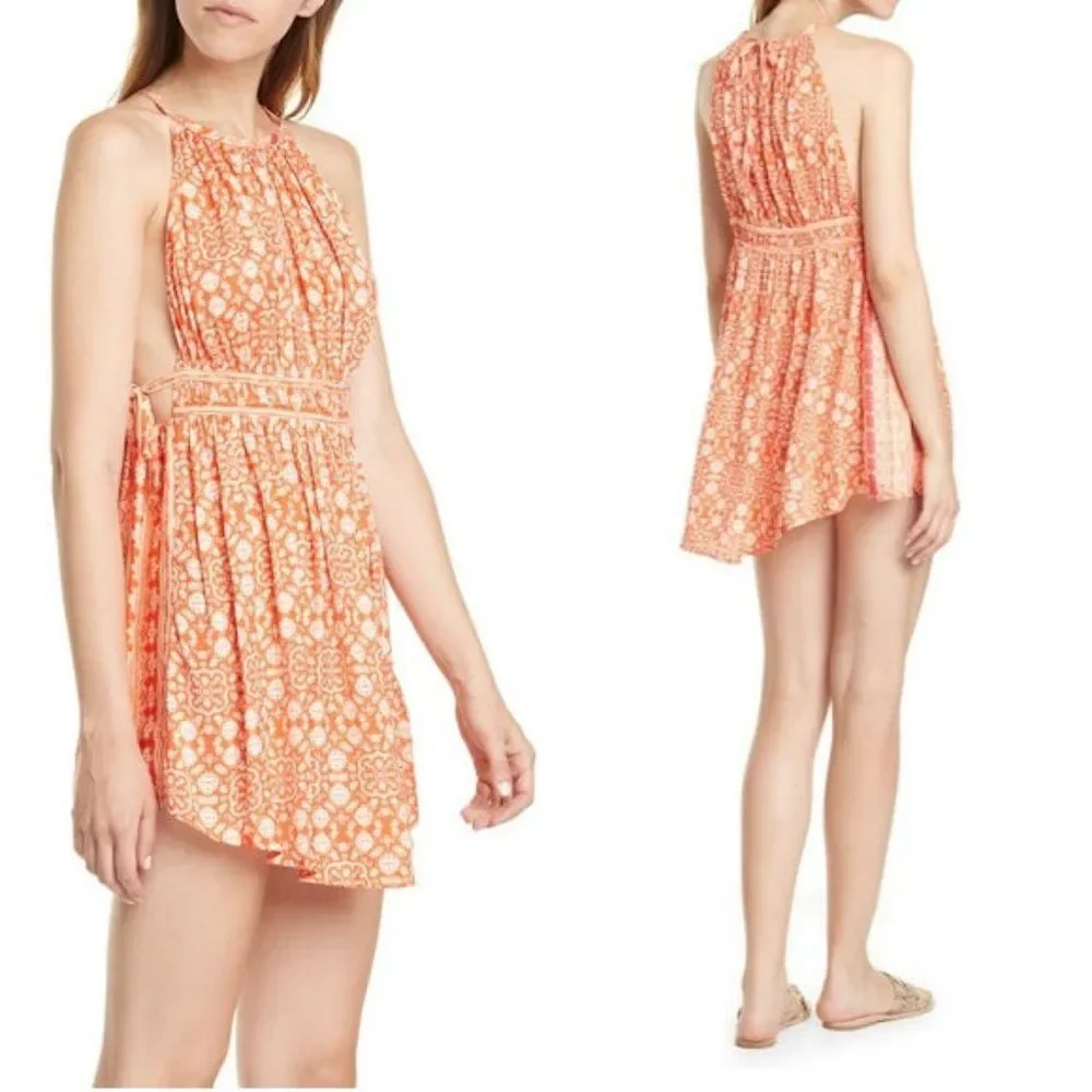 NWT Free People Midsummer's Day Tunic Dress Tank Silky Boho Summer Orange Size M